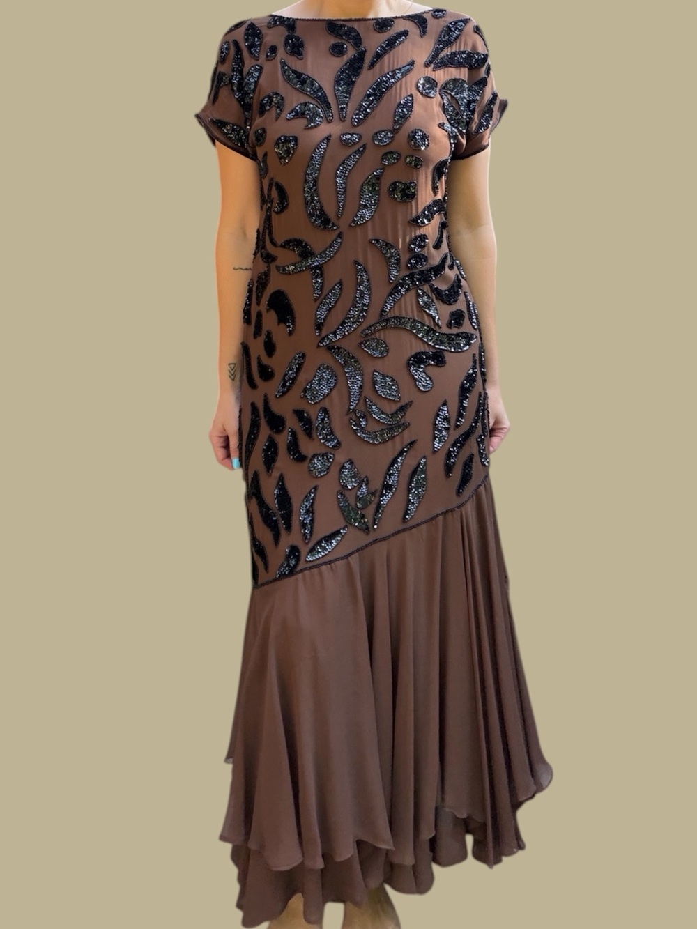 Oleg Cassini Vintage Late 80s/Early 90s Art Deco Silk Drop Waist Dress